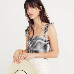 Madewell Ruffle-Strap Cami Top - Size 4 - Black & White Gingham Check